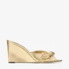 Livi Wedge 85 Mule din piele nappa auriu metalizat cu toc înalt și fundă Livi Wedge 85 Mule din piele nappa auriu metalizat cu toc înalt și fundă