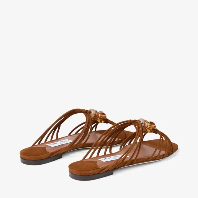 Lova Mule Flat Pantofi fără toc din piele de căprioară de culoare maro deschis, cu mărgele Lova Mule Flat Pantofi fără toc din piele de căprioară de culoare maro deschis, cu mărgele