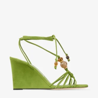 Lova Wedge 85 Clover Mix – sandale cu platformă din piele de căprioară cu mărgele Lova Wedge 85 Clover Mix – sandale cu platformă din piele de căprioară cu mărgele