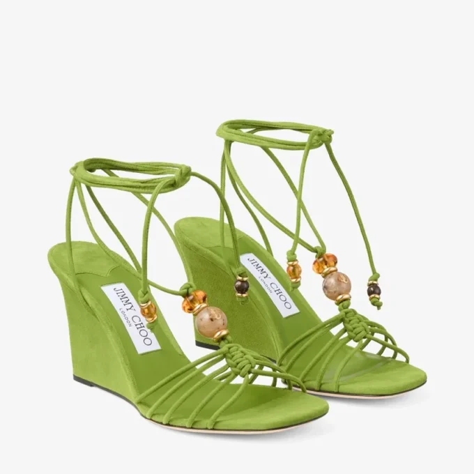 Lova Wedge 85 Clover Mix – sandale cu platformă din piele de căprioară cu mărgele Lova Wedge 85 Clover Mix – sandale cu platformă din piele de căprioară cu mărgele
