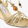Lova Wedge 85 Pantofi cu toc înalt din piele nappa metalizată aurie cu mărgele Lova Wedge 85 Pantofi cu toc înalt din piele nappa metalizată aurie cu mărgele