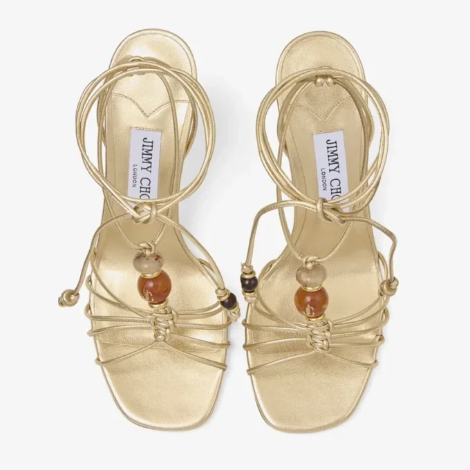 Lova Wedge 85 Pantofi cu toc înalt din piele nappa metalizată aurie cu mărgele Lova Wedge 85 Pantofi cu toc înalt din piele nappa metalizată aurie cu mărgele
