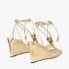Lova Wedge 85 Pantofi cu toc înalt din piele nappa metalizată aurie cu mărgele Lova Wedge 85 Pantofi cu toc înalt din piele nappa metalizată aurie cu mărgele