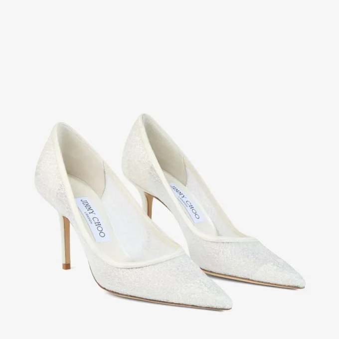 Love 85 Pantofi cu toc înalt din pânză de bumbac, de culoare Ivory Candyfloss Glitter Love 85 Pantofi cu toc înalt din pânză de bumbac, de culoare Ivory Candyfloss Glitter