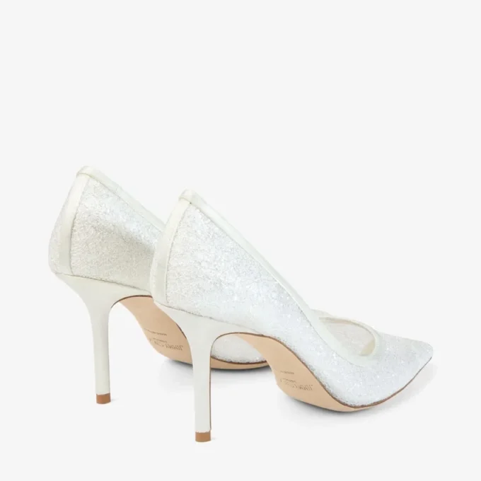 Love 85 Pantofi cu toc înalt din pânză de bumbac, de culoare Ivory Candyfloss Glitter Love 85 Pantofi cu toc înalt din pânză de bumbac, de culoare Ivory Candyfloss Glitter