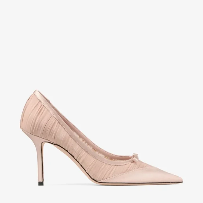 Love Mesh 85 Pantofi cu toc din satin macaron cu tul drapat Love Mesh 85 Pantofi cu toc din satin macaron cu tul drapat
