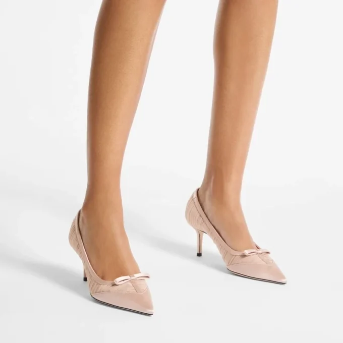 Love Mesh 85 Pantofi cu toc din satin macaron cu tul drapat Love Mesh 85 Pantofi cu toc din satin macaron cu tul drapat