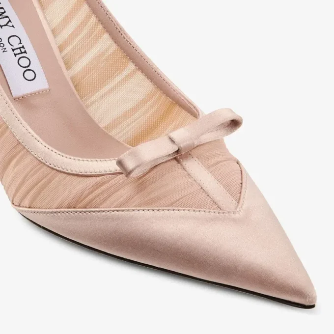 Love Mesh 85 Pantofi cu toc din satin macaron cu tul drapat Love Mesh 85 Pantofi cu toc din satin macaron cu tul drapat