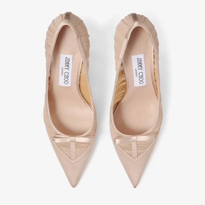 Love Mesh 85 Pantofi cu toc din satin macaron cu tul drapat Love Mesh 85 Pantofi cu toc din satin macaron cu tul drapat