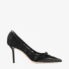 Love Mesh 85 Pantofi cu toc înalt din piele Spazzolato neagră și plasă drapată Love Mesh 85 Pantofi cu toc înalt din piele Spazzolato neagră și plasă drapată