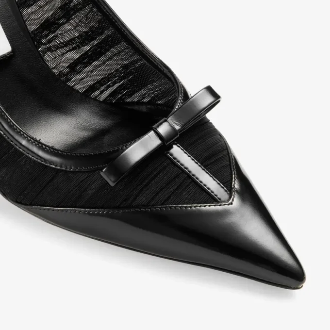 Love Mesh 85 Pantofi cu toc înalt din piele Spazzolato neagră și plasă drapată Love Mesh 85 Pantofi cu toc înalt din piele Spazzolato neagră și plasă drapată