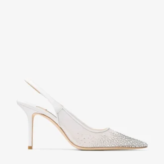 Love Sling Back 85 Pantofi cu baretă din plasă albă cu cristale DéGradé Galaxy