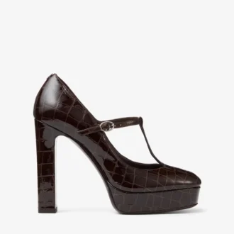 Marene  Mary Jane 120 Sambuco Pantofi cu toc din piele lucioasă cu imprimeu de crocodil