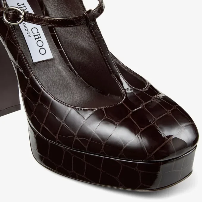 Marene Mary Jane 120 Sambuco Pantofi cu toc din piele lucioasă cu imprimeu de crocodil Marene Mary Jane 120 Sambuco Pantofi cu toc din piele lucioasă cu imprimeu de crocodil