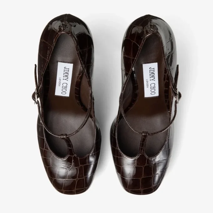 Marene Mary Jane 120 Sambuco Pantofi cu toc din piele lucioasă cu imprimeu de crocodil Marene Mary Jane 120 Sambuco Pantofi cu toc din piele lucioasă cu imprimeu de crocodil