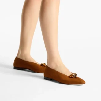 Margot Flat Balerini din piele de căprioară maro