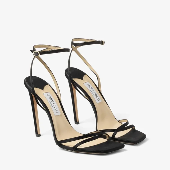 Metz 100 Sandală din satin negru Metz 100 Sandală din satin negru