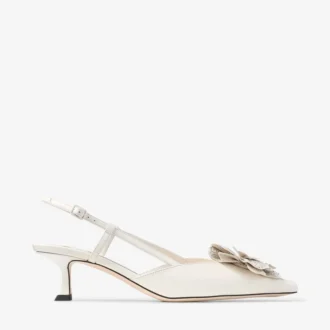 Mimmi Sling Back 50 Latte Pantofi cu baretă din piele nappa lucioasă, cu corsaj din dantelă