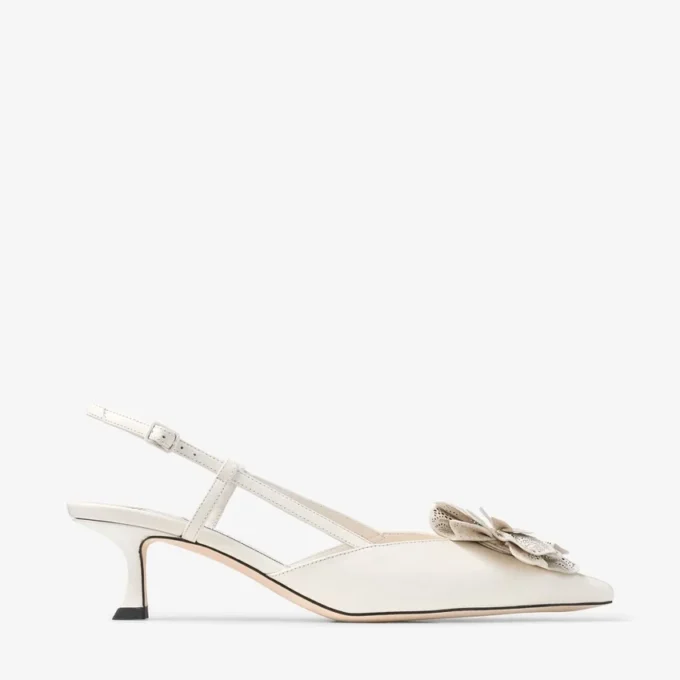 Mimmi Sling Back 50 Latte Pantofi cu baretă din piele nappa lucioasă, cu corsaj din dantelă Mimmi Sling Back 50 Latte Pantofi cu baretă din piele nappa lucioasă, cu corsaj din dantelă
