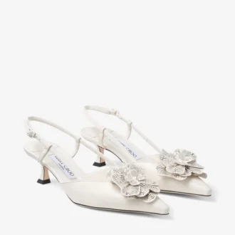 Mimmi Sling Back 50 Latte Pantofi cu baretă din piele nappa lucioasă, cu corsaj din dantelă