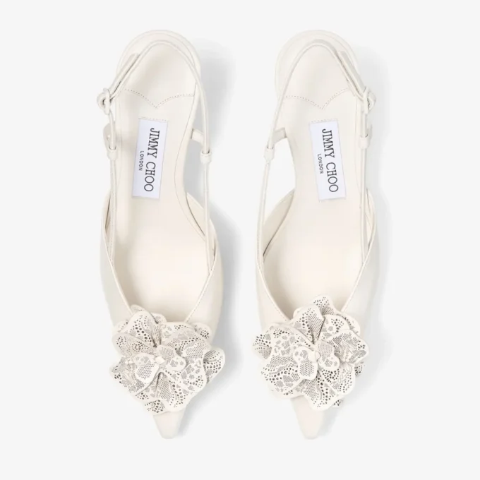 Mimmi Sling Back 50 Latte Pantofi cu baretă din piele nappa lucioasă, cu corsaj din dantelă Mimmi Sling Back 50 Latte Pantofi cu baretă din piele nappa lucioasă, cu corsaj din dantelă