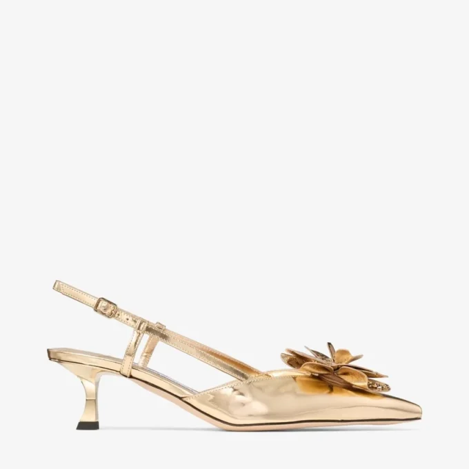 Mimmi Sling Back 50 Pantofi cu baretă din piele Liquid Metal aurie cu corsaj perforat jimmy choo Mimmi Sling Back 50 Pantofi cu baretă din piele Liquid Metal aurie cu corsaj perforat jimmy choo