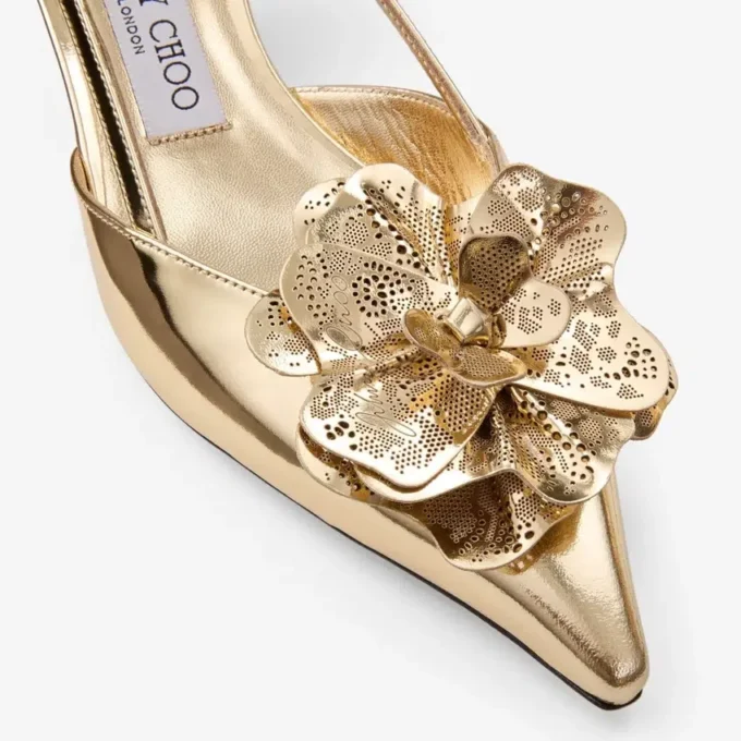 Mimmi Sling Back 50 Pantofi cu baretă din piele Liquid Metal aurie cu corsaj perforat jimmy choo Mimmi Sling Back 50 Pantofi cu baretă din piele Liquid Metal aurie cu corsaj perforat jimmy choo