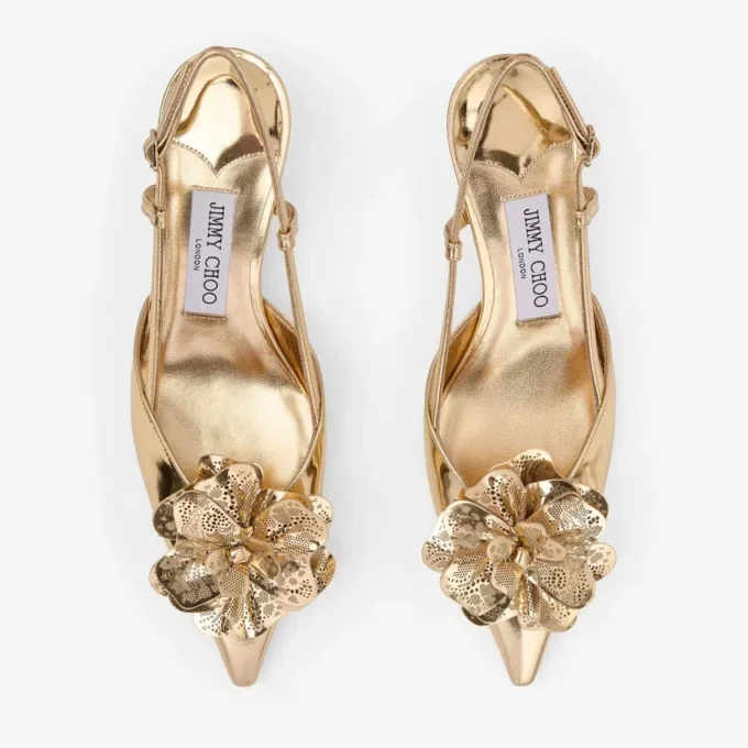 Mimmi Sling Back 50 Pantofi cu baretă din piele Liquid Metal aurie cu corsaj perforat jimmy choo Mimmi Sling Back 50 Pantofi cu baretă din piele Liquid Metal aurie cu corsaj perforat jimmy choo