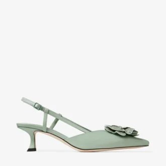 Mimmi Sling Back 50 Verde Pantofi cu baretă din piele nappa lucioasă, cu corsaj din dantelă nappa perforată jimmy choo
