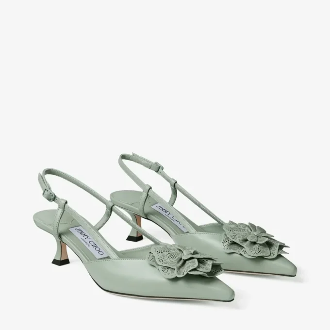 Mimmi Sling Back 50 Verde Pantofi cu baretă din piele nappa lucioasă, cu corsaj din dantelă nappa perforată jimmy choo Mimmi Sling Back 50 Verde Pantofi cu baretă din piele nappa lucioasă, cu corsaj din dantelă nappa perforată jimmy choo