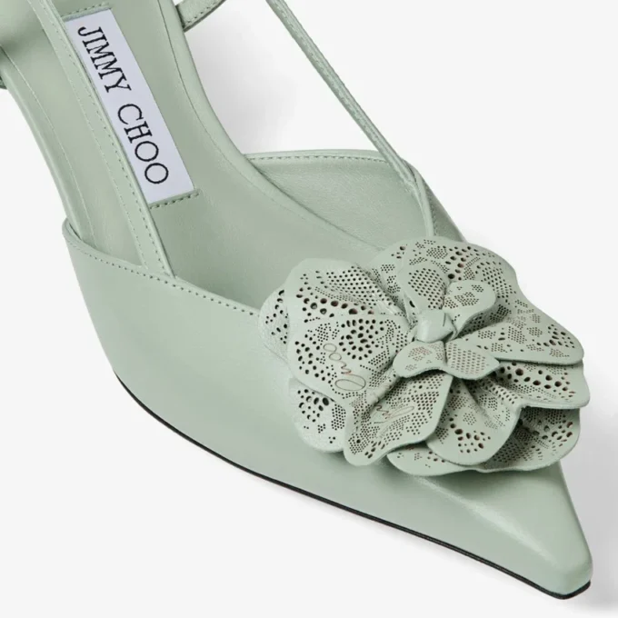 Mimmi Sling Back 50 Verde Pantofi cu baretă din piele nappa lucioasă, cu corsaj din dantelă nappa perforată jimmy choo Mimmi Sling Back 50 Verde Pantofi cu baretă din piele nappa lucioasă, cu corsaj din dantelă nappa perforată jimmy choo