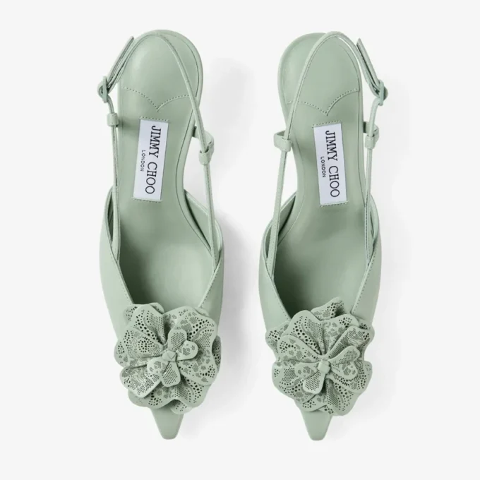 Mimmi Sling Back 50 Verde Pantofi cu baretă din piele nappa lucioasă, cu corsaj din dantelă nappa perforată jimmy choo Mimmi Sling Back 50 Verde Pantofi cu baretă din piele nappa lucioasă, cu corsaj din dantelă nappa perforată jimmy choo