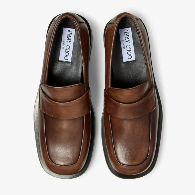 Mocasini Buff din piele lustruită de culoare mocha