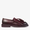 Mocasini Buff Fringe din piele de vițel cerată, culoare merlot intens