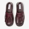Mocasini Buff Fringe din piele de vițel cerată, culoare merlot intens