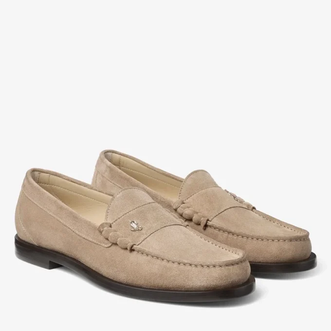 Mocasini Ethan din piele de căprioară velurată de culoare piatră