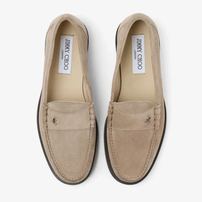 Mocasini Ethan din piele de căprioară velurată de culoare piatră