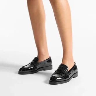 Mocasini Ivy din piele neagră cu imprimeu de crocodil