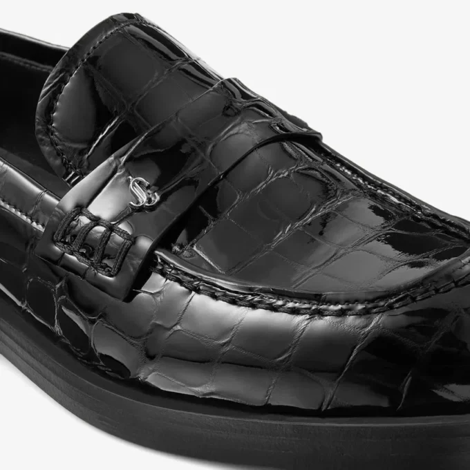 Mocasini Ivy din piele neagră cu imprimeu de crocodil Mocasini Ivy din piele neagră cu imprimeu de crocodil
