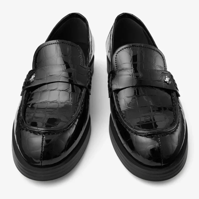 Mocasini Ivy din piele neagră cu imprimeu de crocodil Mocasini Ivy din piele neagră cu imprimeu de crocodil