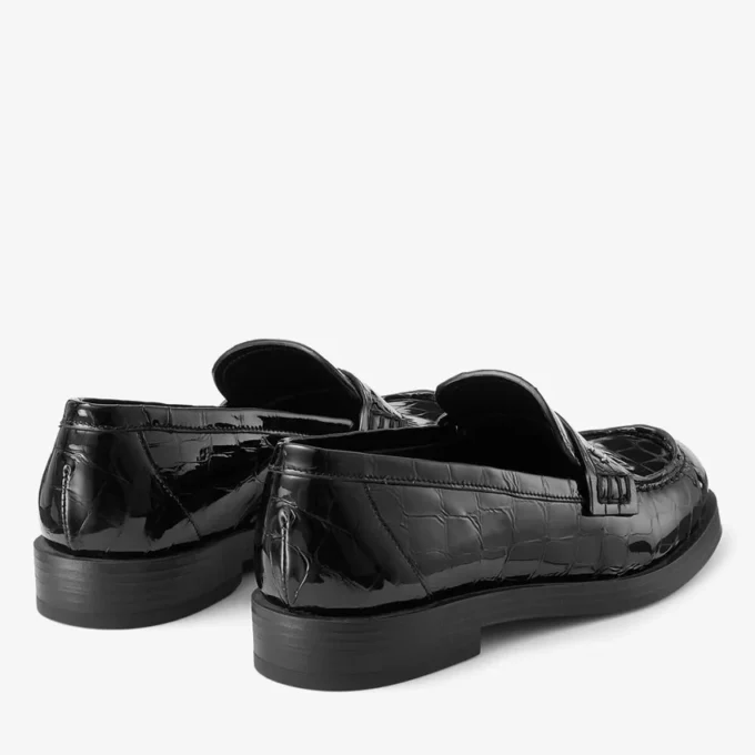 Mocasini Ivy din piele neagră cu imprimeu de crocodil Mocasini Ivy din piele neagră cu imprimeu de crocodil