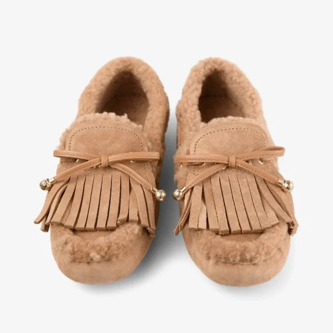 Mocasini Manon F din piele de căprioară catifelată de culoare caramel, cu căptușeală din piele de oaie Mocasini Manon F din piele de căprioară catifelată de culoare caramel, cu căptușeală din piele de oaie