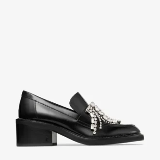 Mocasini Tylor 60 din piele de vițel moale, negri, cu candelabru de cristal