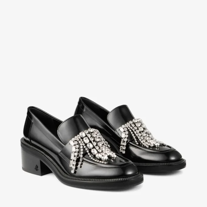 Mocasini Tylor 60 din piele de vițel moale, negri, cu candelabru de cristal Mocasini Tylor 60 din piele de vițel moale, negri, cu candelabru de cristal