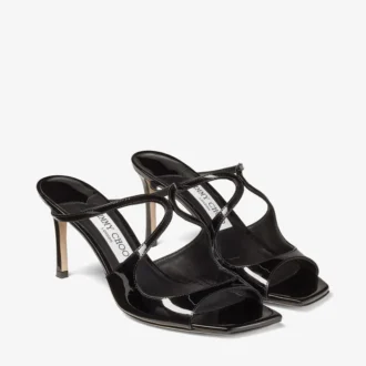 Mule Anise 75 din piele lăcuită neagră