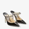 Mule Bing 100 din piele lăcuită neagră cu curea cu cristale Mule Bing 100 din piele lăcuită neagră cu curea cu cristale