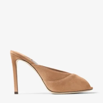 Mule Brigitte 100 din piele de căprioară de culoare caramel