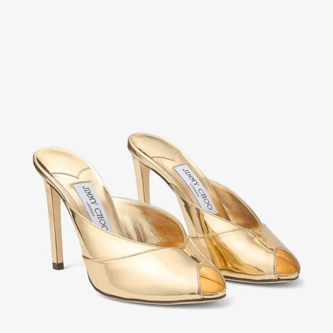 Mule Brigitte 100 din piele metalică lichidă aurie Mule Brigitte 100 din piele metalică lichidă aurie