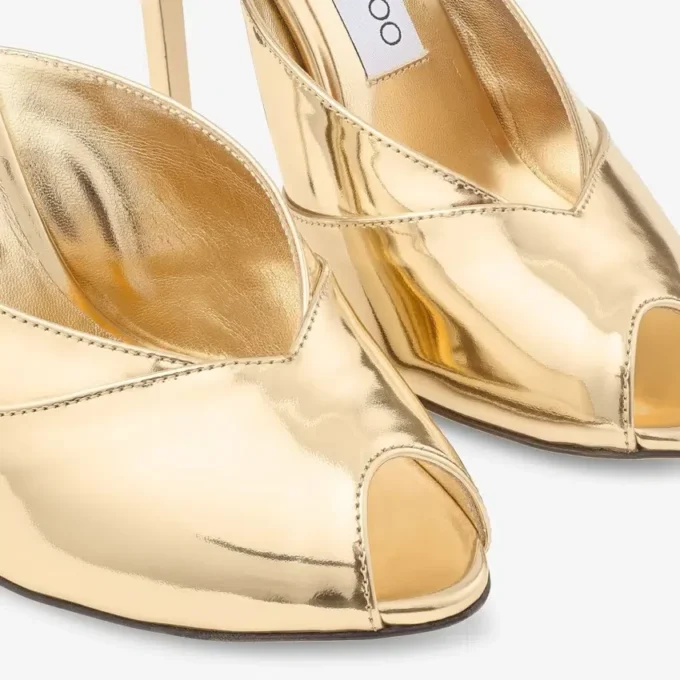 Mule Brigitte 100 din piele metalică lichidă aurie Mule Brigitte 100 din piele metalică lichidă aurie