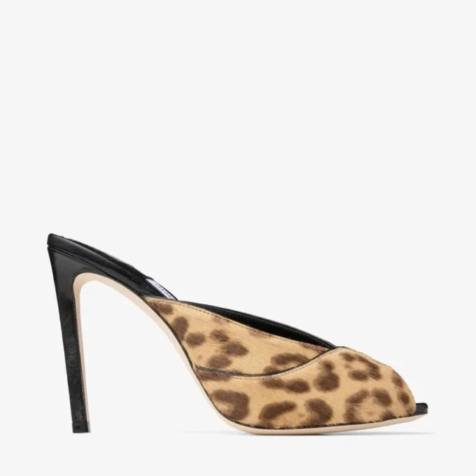 Mule Brigitte 100 Mule din piele de ponei cu imprimeu leopard natural Mule Brigitte 100 Mule din piele de ponei cu imprimeu leopard natural